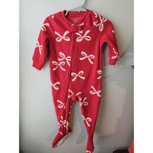 Carters Red Bodysuit With Bows Fleece 100% Polyester Soft Sz 12M